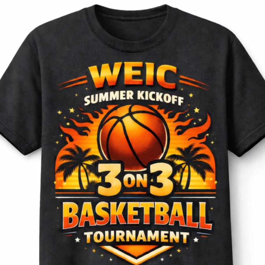 Black t-shirt featuring artwork of a basketball and text